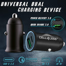 Cell4Less Mini Car Charger Alloy Metal PD 3.0 & QC, Dual Port USB-C PD - CELL4LESS