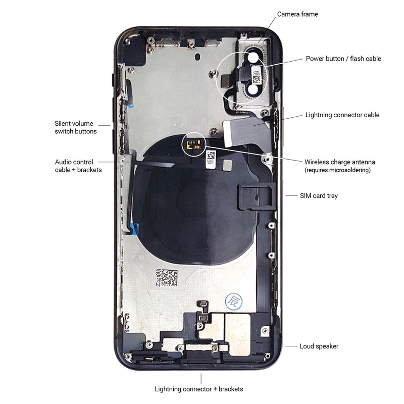Apple iPhone X SPACE GRAY Rear Housing Midframe Assembly w/ Pre-Installed Components - CELL4LESS