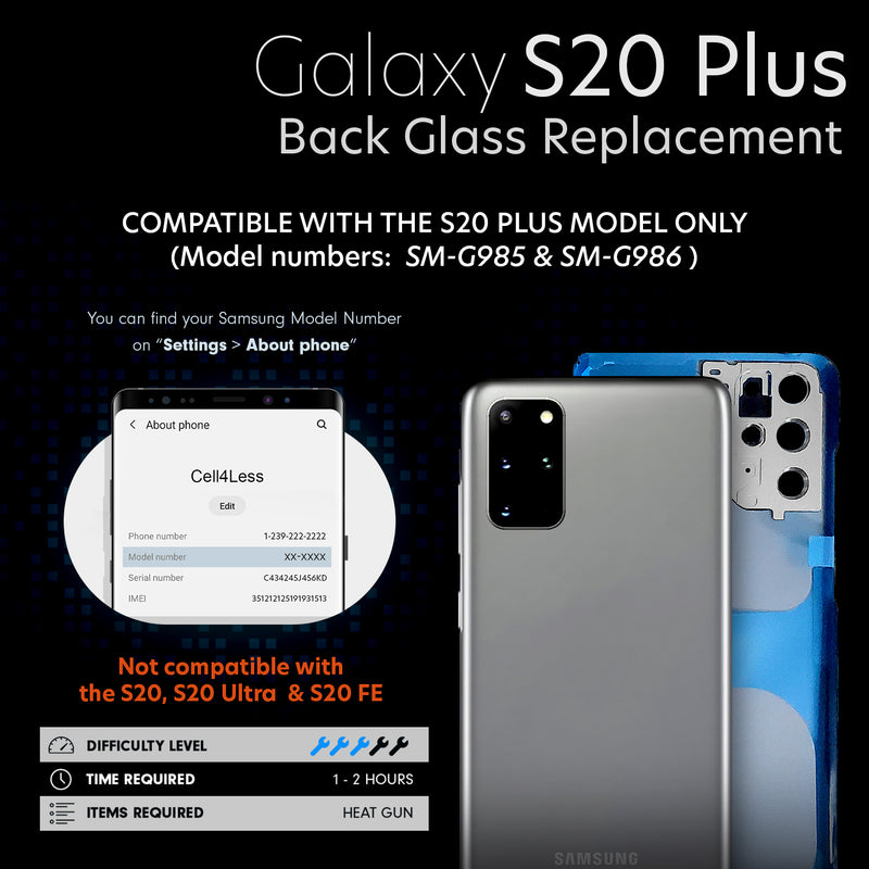 Samsung S20+ Plus 5G Kit Replacement Back Glass - CELL4LESS