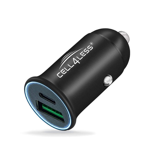 Cell4Less Mini Car Charger Alloy Metal PD 3.0 & QC, Dual Port USB-C PD 3.0 - CELL4LESS