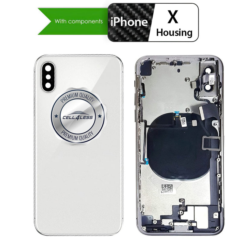 iPhone X SILVER Rear Housing Midframe Assembly w/ Pre-Installed Compon ...
