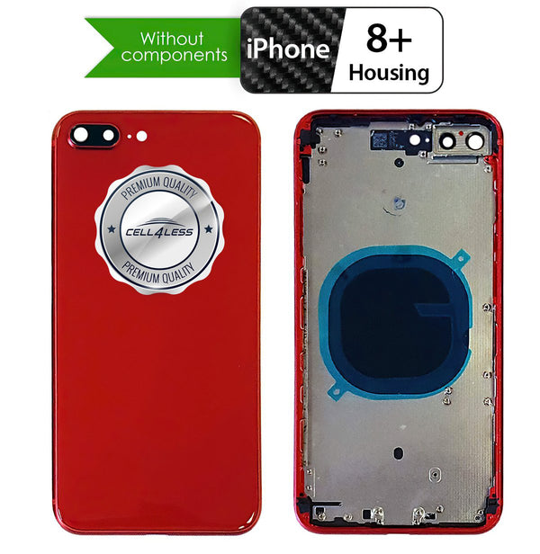 iPhone 8 PLUS Red Back Housing Assembly Metal MidFrame w/Back Glass - Wireless Charging pad - Sim Card Tray and Camera Frame and Lens - No Logo - CELL4LESS