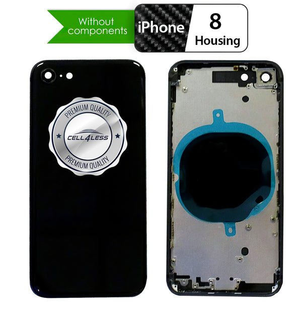 iPhone 8 Space Gray Back Housing Assembly Metal MidFrame w/ Back Glass - Wireless Charging pad - Sim Card Tray and Camera Frame and Lens - No Logo - CELL4LESS