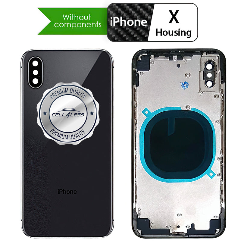 iPhone X SPACE GRAY Back Housing Assembly Metal MidFrame w/ Back Glass - Wireless Charging pad - Sim Card Tray and Camera Frame and Lens - CELL4LESS
